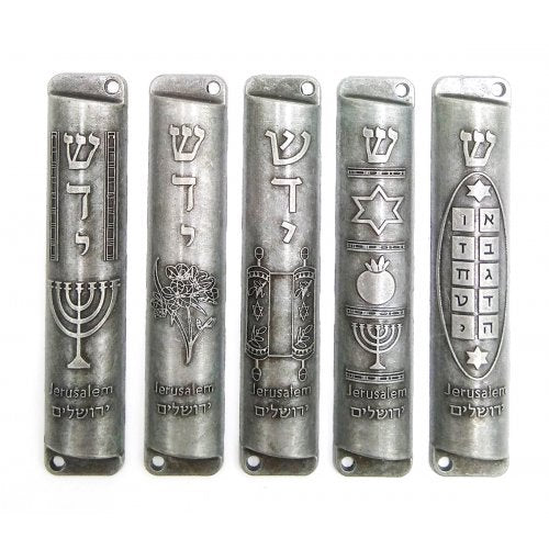 Pewter Mezuzah Cases Set of 5 - Touching His Hem