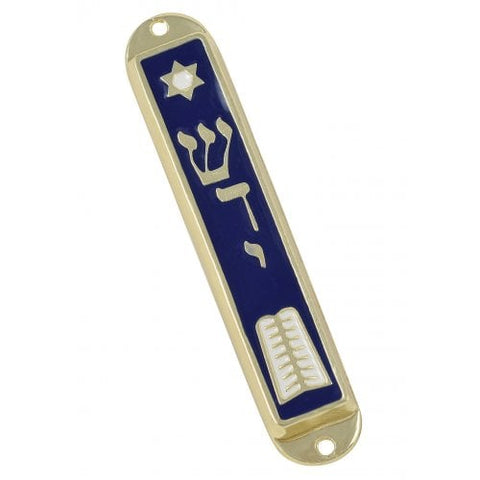 24K Gold Plated Mezuzah Case - 10 Commandments and Star of David - Touching His Hem