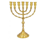 7 Branch Menorah Antique Finish - Gold Coloured Brass - Touching His Hem