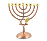PRE-ORDER:Bronze Color Chanukah Menorah with Star of David and Leaf Design - 7 Inches - Touching His Hem