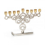 PRE-ORDER: Nickel Plated Chanukah Menorah with Gold Cups, Circle Design - Touching His Hem
