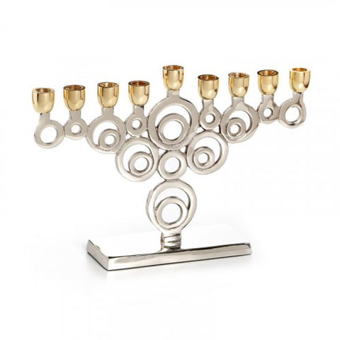 PRE-ORDER: Nickel Plated Chanukah Menorah with Gold Cups, Circle Design - Touching His Hem