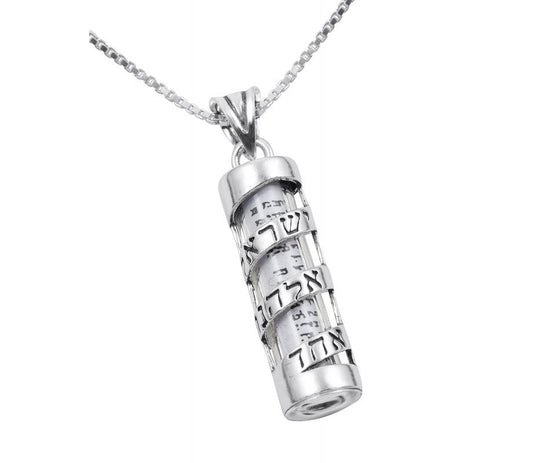 Mezuzah Pendant with Spiral Shema Yisrael in Hebrew - Touching His Hem