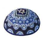 Embroidered Kippah, Stars of David – Blue - Touching His Hem
