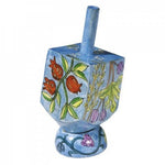 PRE-ORDER: Yair Emanuel Hand Painted Wood Dreidel with Stand Blue Small - Seven Species - Touching His Hem